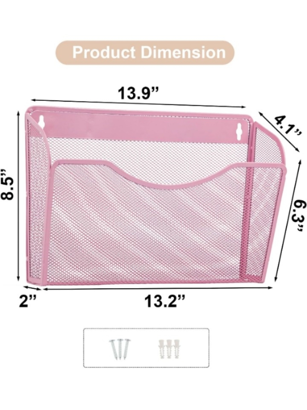 Pink Wall-Mount Mesh File Organizer - Home Storage